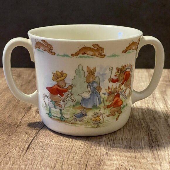 Royal Doulton Other - Vintage Royal Doulton Bunnykins Cowboy Indians Two Handle Child's Mug Bone China